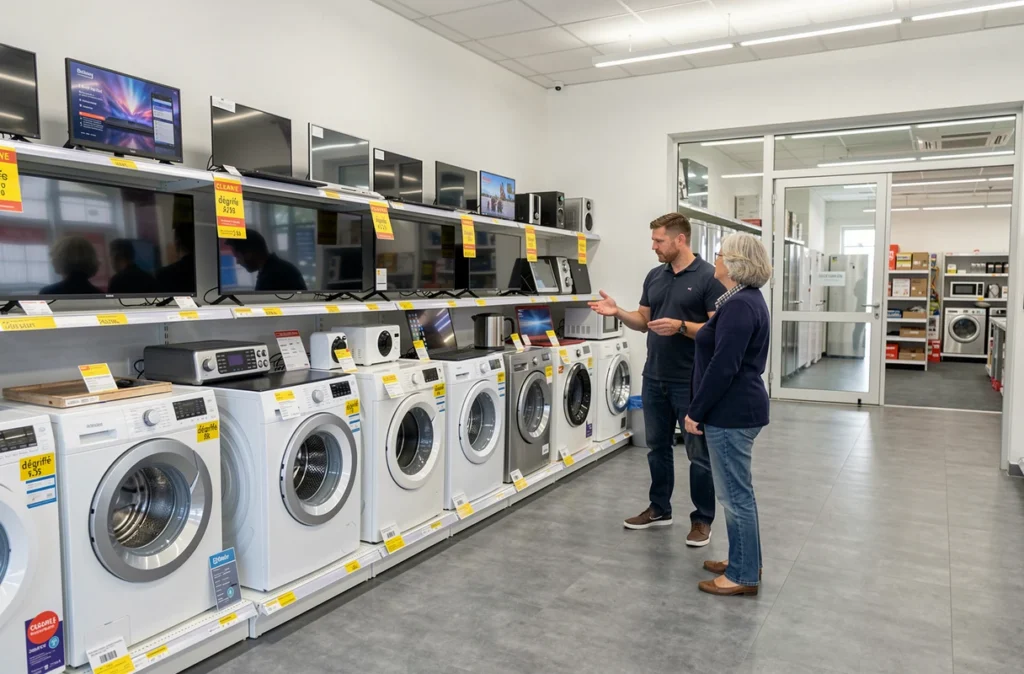 Showroom de Darty Déstockage Paris avec électroménager et produits high-tech dégriffés exposés