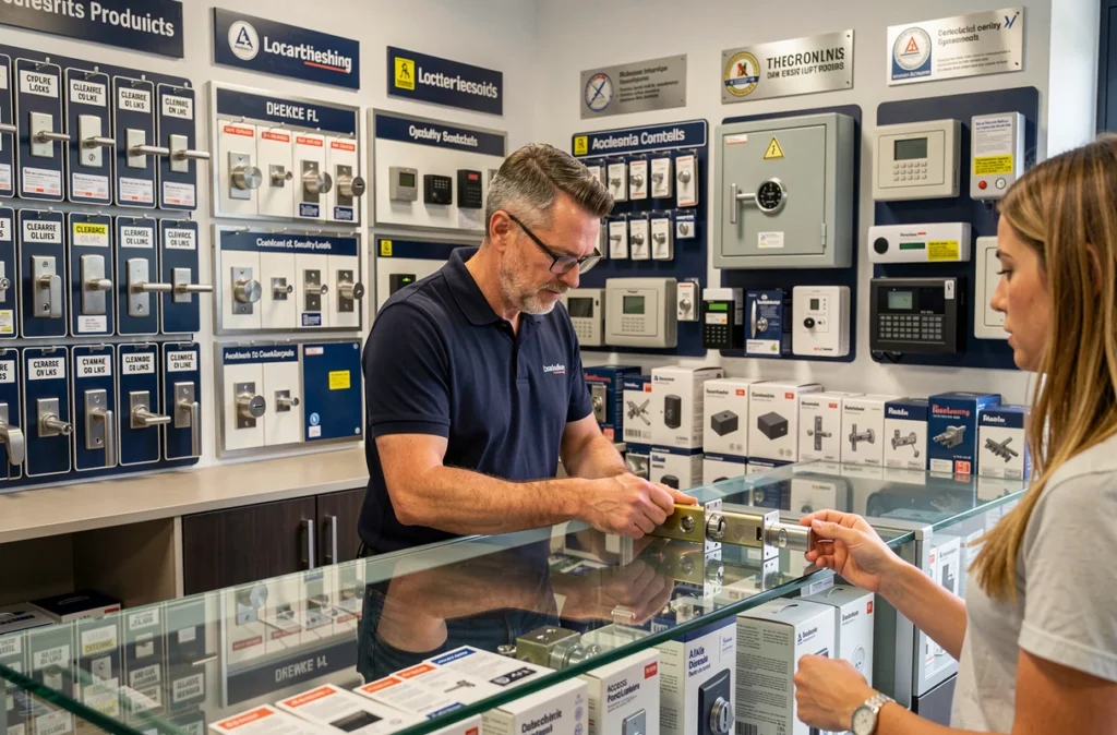 Comptoir de Point Fort Fichet Pro Signal avec serrures et équipements de sécurité déstockés en vitrine