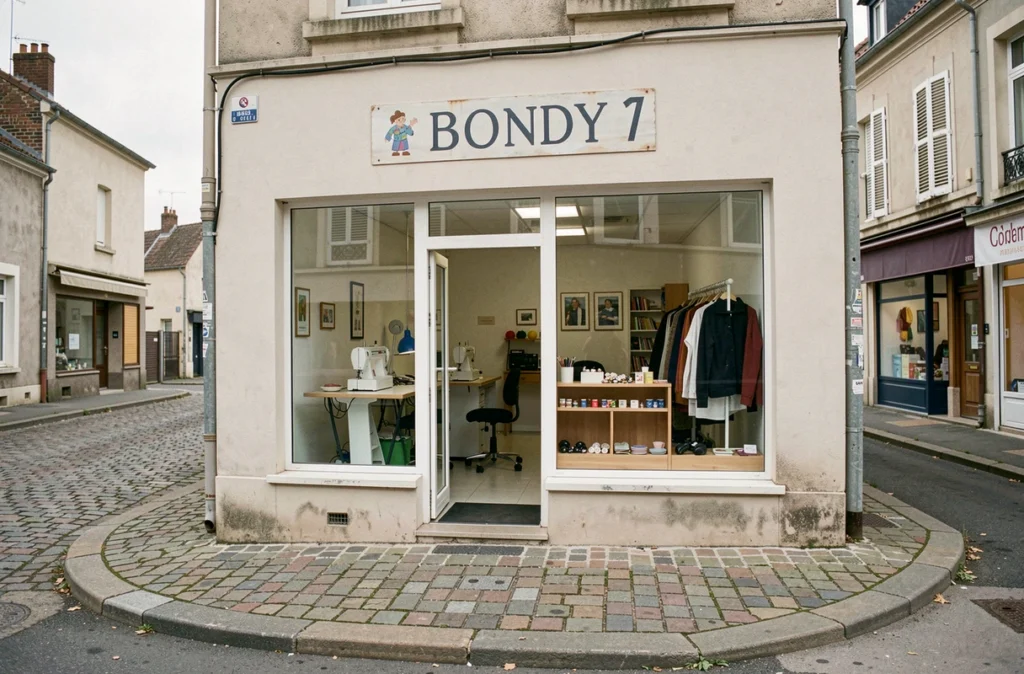 Devanture de la Retoucherie de Bondy avec vitrine et enseigne artisanale dans une rue de Bondy